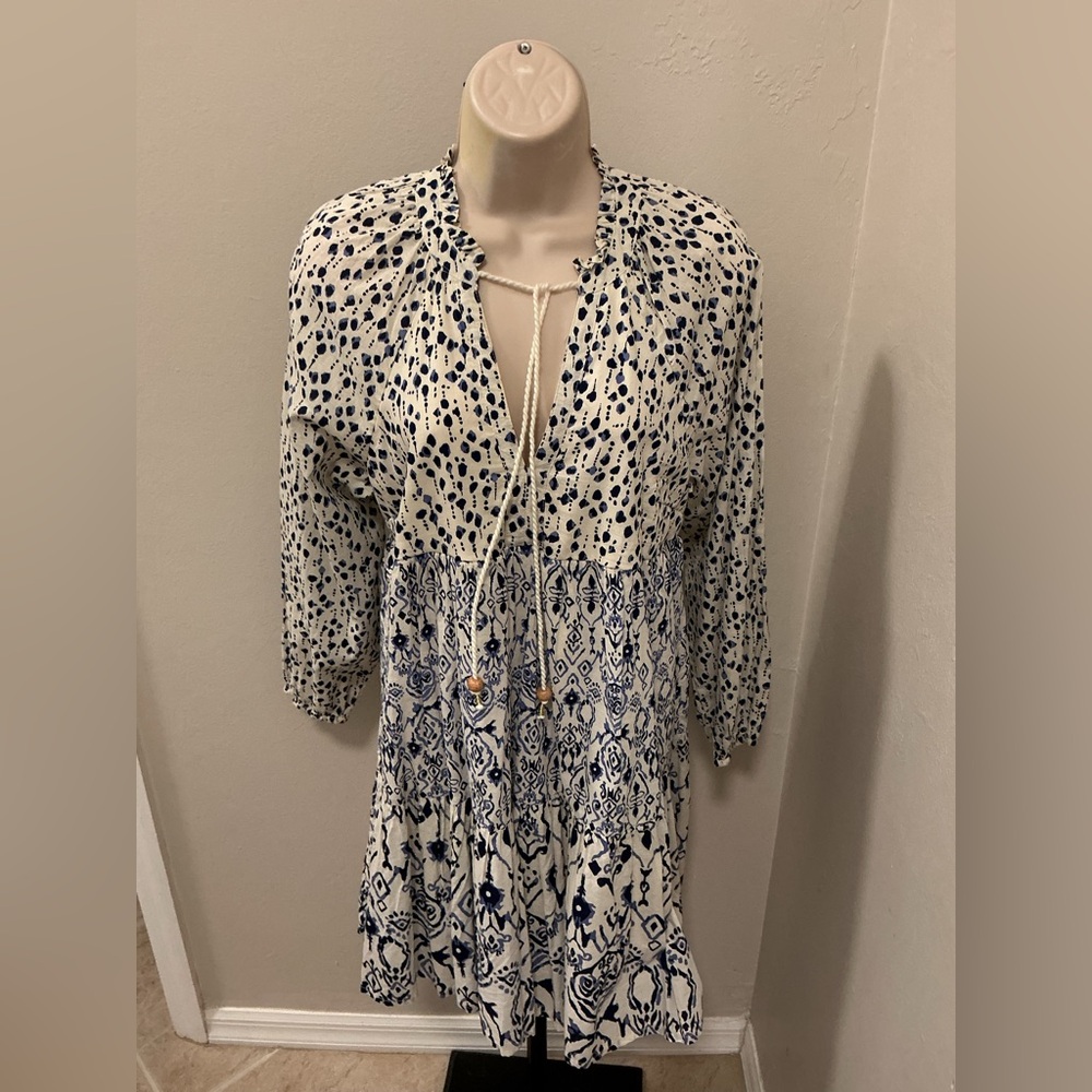 BOHO Flowy COTTON Dress JESSICA SIMPSON size large in blue